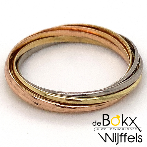 tricolor wikkelring met 7-in-1 ring in 3 verschillende soorten goud maat 60 - 51305