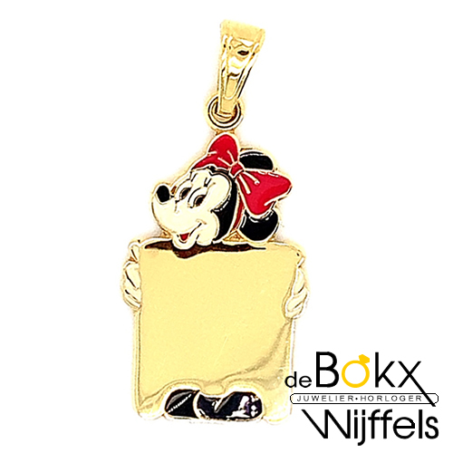 gouden minnie mouse hanger met graveerplaatje 18 karaat - 52171