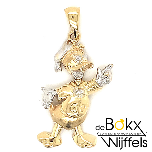 geel en wit gouden Donald duck hanger met diamant - 52197