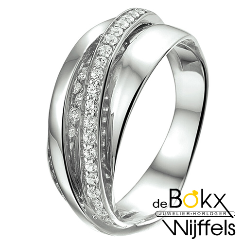 Zilver ring gerhodineerd met zirkonia maat 56 - 54375