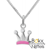 ketting met hanger kroontje roze en 3 zirkonia steentjes - 53707