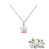 ketting met hanger kroontje roze en 3 zirkonia steentjes - 53707