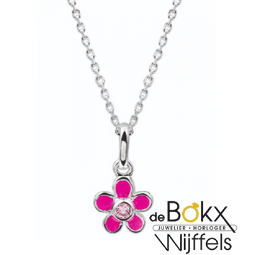 ketting met roze bloem zilver 36 - 40cm - 54784