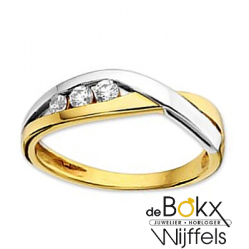 Fantasie ring Goud bicolor met zirkonia maat 58 - 54869