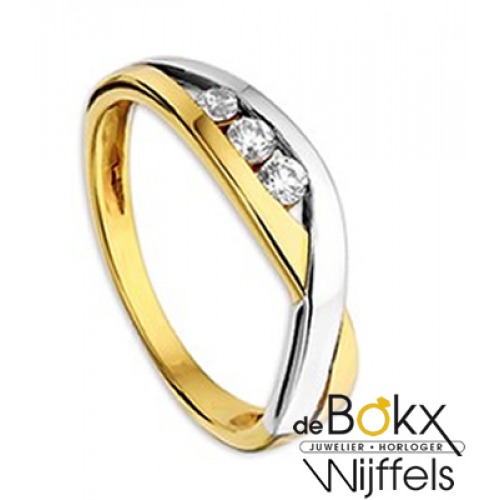 Fantasie ring Goud bicolor met zirkonia maat 58 - 54869