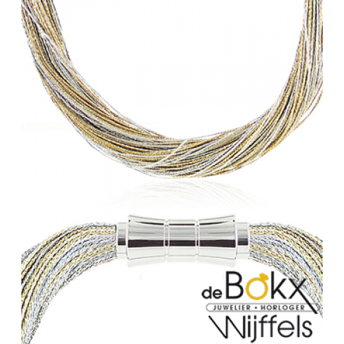 Set: Collier en armband zilver & goud zijde met magneet sluiting - 52463