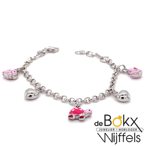 Bedelarmband in zilver met hartjes en roze bedels voor kinderen - 55267