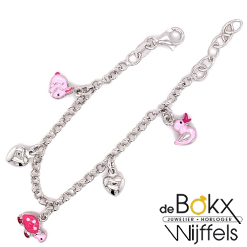 Bedelarmband in zilver met hartjes en roze bedels voor kinderen - 55267