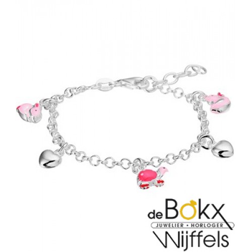 Bedelarmband in zilver met hartjes en roze bedels voor kinderen - 55267