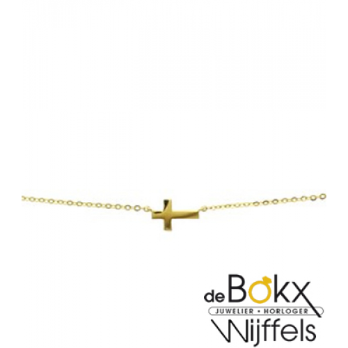 Geel gouden collier met kruisje - 56696