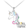 unicorn / eenhoorn met ketting zilver emaille 38cm - 56752