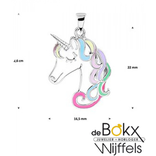 unicorn / eenhoorn met ketting zilver emaille 38cm - 56752