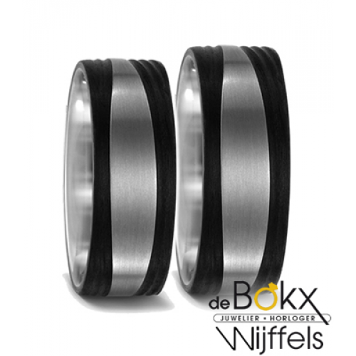 breede titanium ring met carbon 52481 - 56208