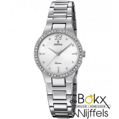 Festina dames horloge staal met steentjes F20240-1 - 55842