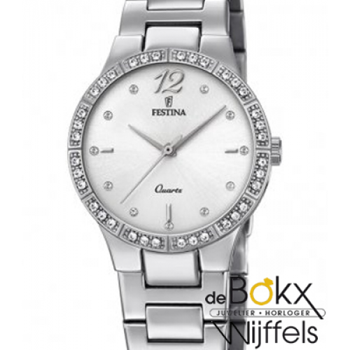 Festina dames horloge staal met steentjes F20240-1 - 55842