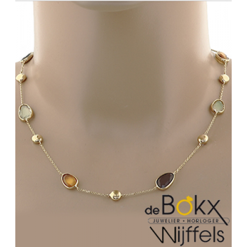 gouden ketting met rookkwarts, citrien en amethyst - 55730