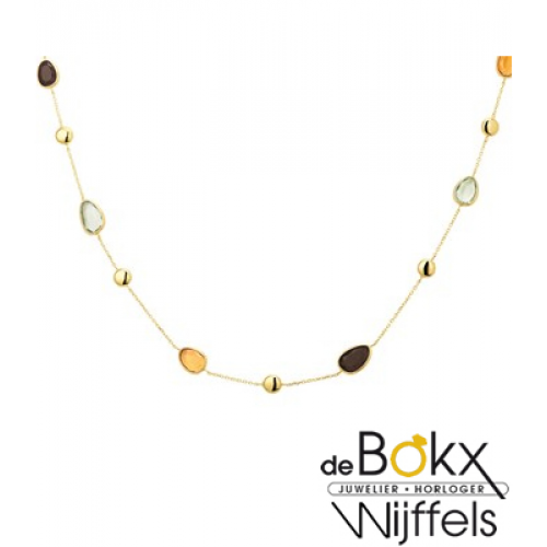 gouden ketting met rookkwarts, citrien en amethyst - 55730