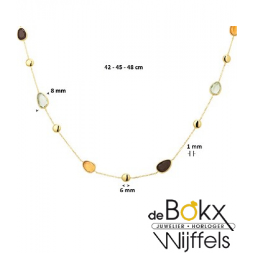 gouden ketting met rookkwarts, citrien en amethyst - 55730