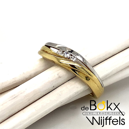 geel en wit gouden ring met zirkonia maat 58 - 55755