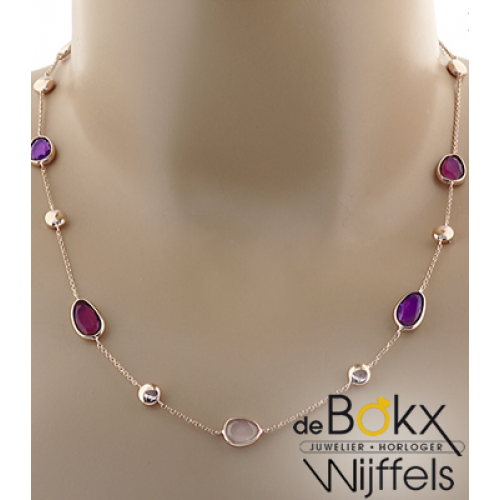 Roodgoud Collier Amethyst, roze en paarse kwarts - 55772