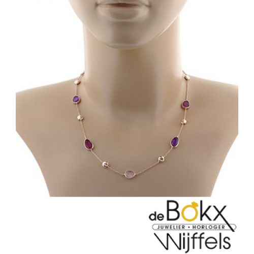 Roodgoud Collier Amethyst, roze en paarse kwarts - 55772