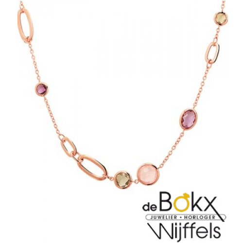 Rozegouden collier met edelsteen mix. - 55775