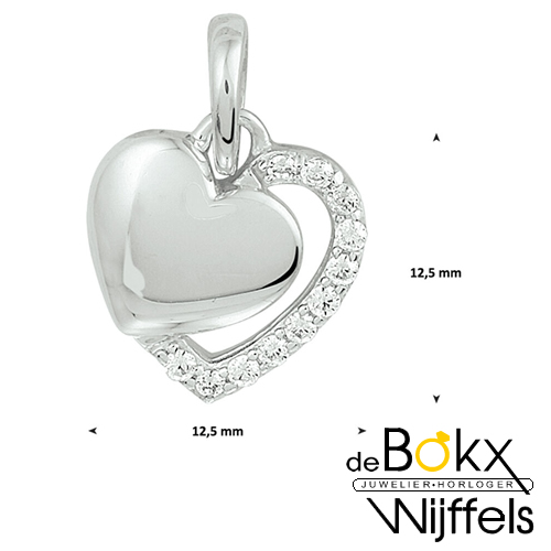 2 hartjes hanger met zirkonia aan ketting in zilver 42cm - 56674