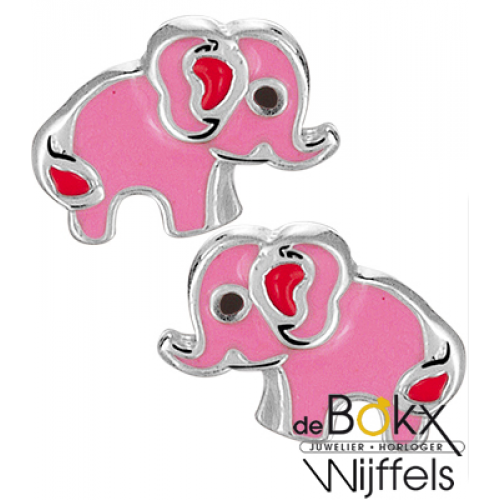 oorknopen zilver roze olifant - 55917