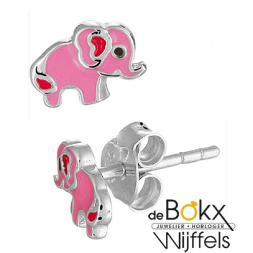 oorknopen zilver roze olifant - 55917