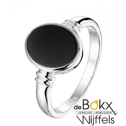 Zilver zegelring met onix maat 54 - 56786