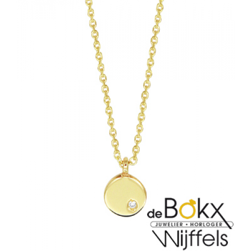 Geelgouden ketting met rond hangertje met diamant - 56800