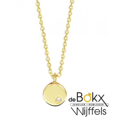 Geelgouden ketting met rond hangertje met diamant - 56800