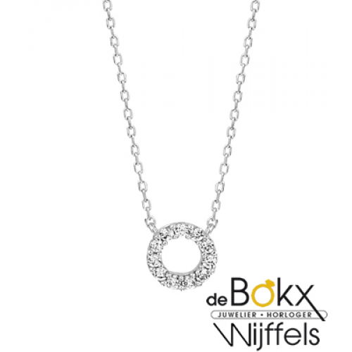 Witgouden ketting met cirkel hanger vol zirkonia steentjes - 56815