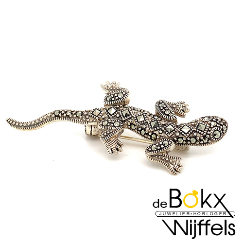 broche salamander in zilver met markasiet - 57893