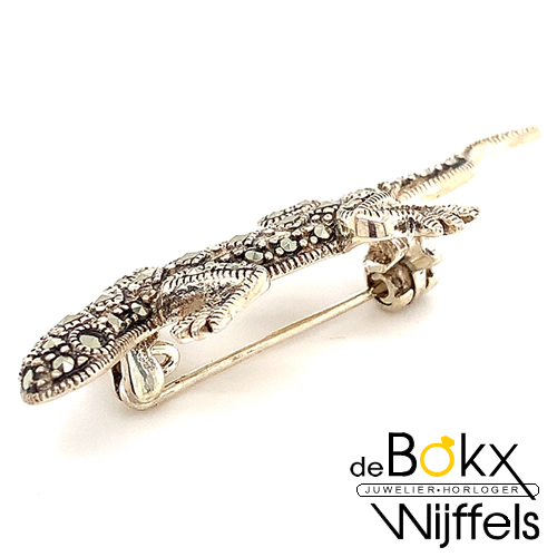 broche salamander in zilver met markasiet - 57893