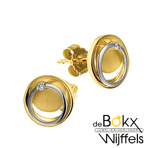 Gouden cirkel oorknoppen met diamant - 57704