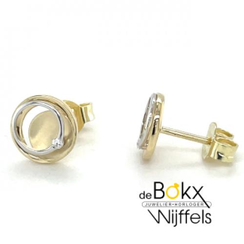 Gouden cirkel oorknoppen met diamant - 57704