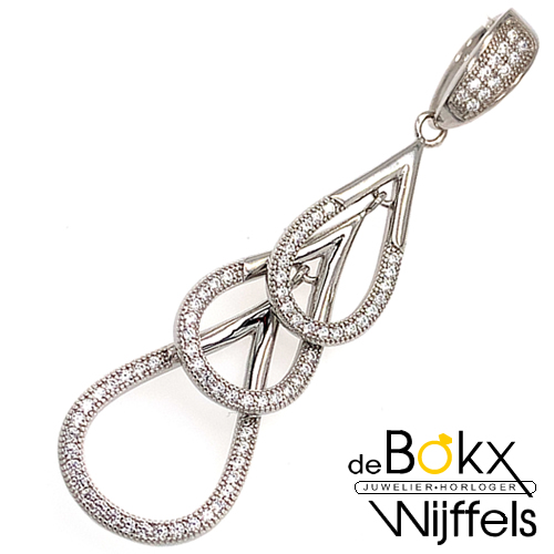 hanger zilver met druppels en zirkonia steentjes - 58364