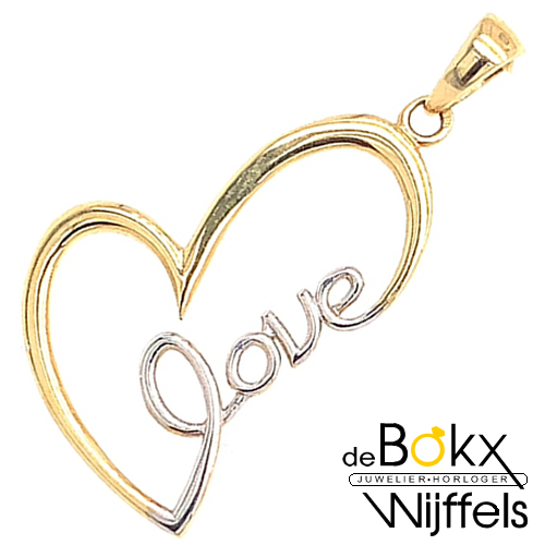 14 karaat gouden hartje hanger met LOVE - 58396