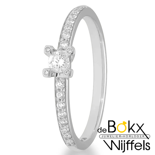 Solitairring met Zijstenen witgoud met diamant 0.25 crt - 58487