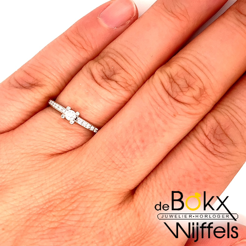 Solitairring met Zijstenen witgoud met diamant 0.25 crt - 58487