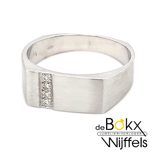 Witgouden heren ring met diamant maat 63 - 57746