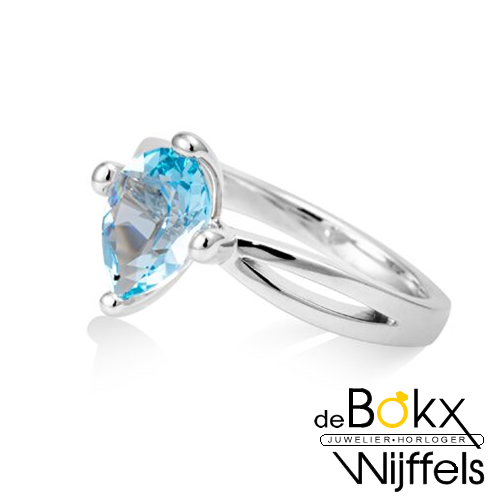 zilveren ring met blauwe topaas maat 53 - 57726