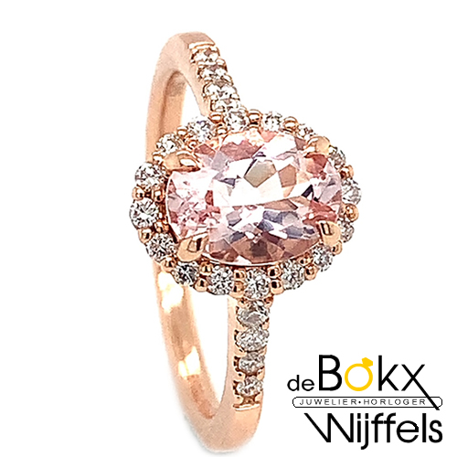 rozé gouden ring met diamant en Morganiet maat 54 - 58142