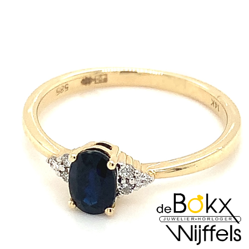 Gouden ring met diamant en saffier maat 53 - 58184