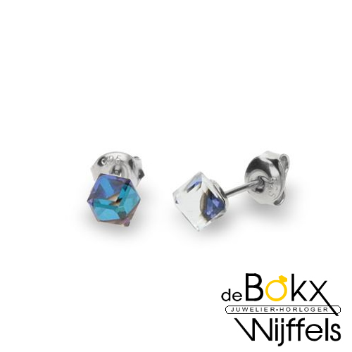 Cube oorknoppen van Spark met kristal bermuda blue - 58232