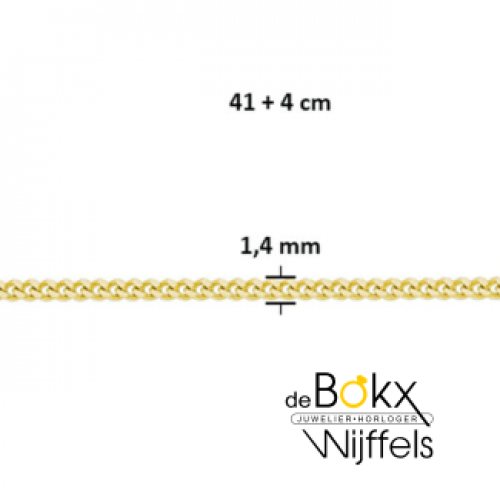 gourmette 4-zijdes geslepen 1,4 mm 41 + 4 cm  zilver met 3 micron goud - 600524