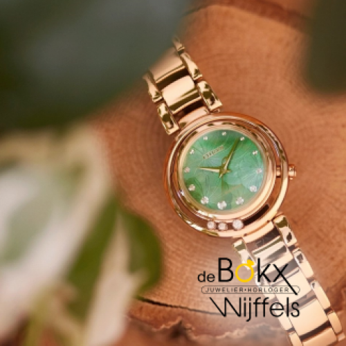 citizen dames horloge roze met diamant en groene wijzerplaat - 600655