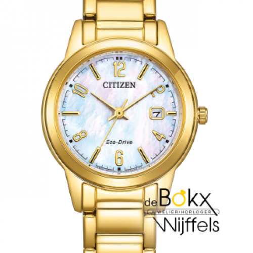 Citizen dameshorloge staal goudkleurig eco-drive FE1242-78D - 600659