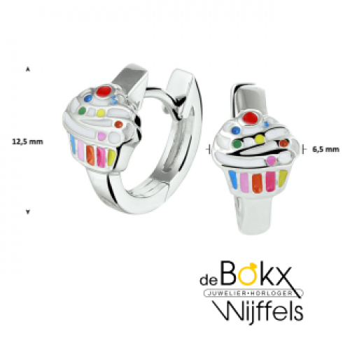 oorringen zilver met cupcake en gekleurde emialle 12.5mm - 600731